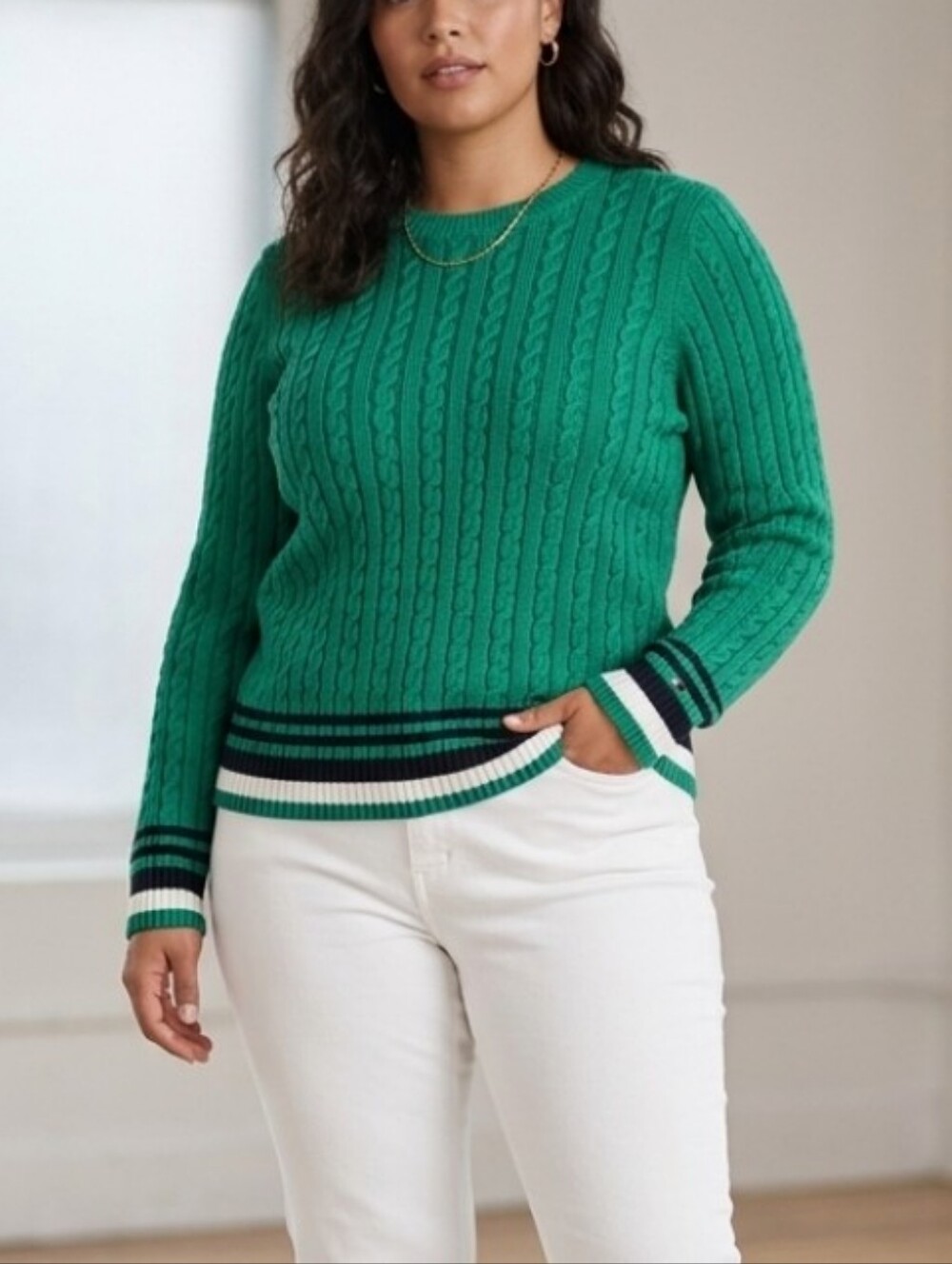 Tommy Hilfiger 100% Cotton preppy textured cable-knit sweater. Size small.